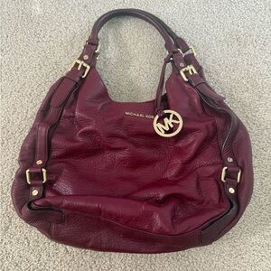 Michael Kors Merlot Leather Bedford Bowling Satchel Shoulder Handbag Gold Tone